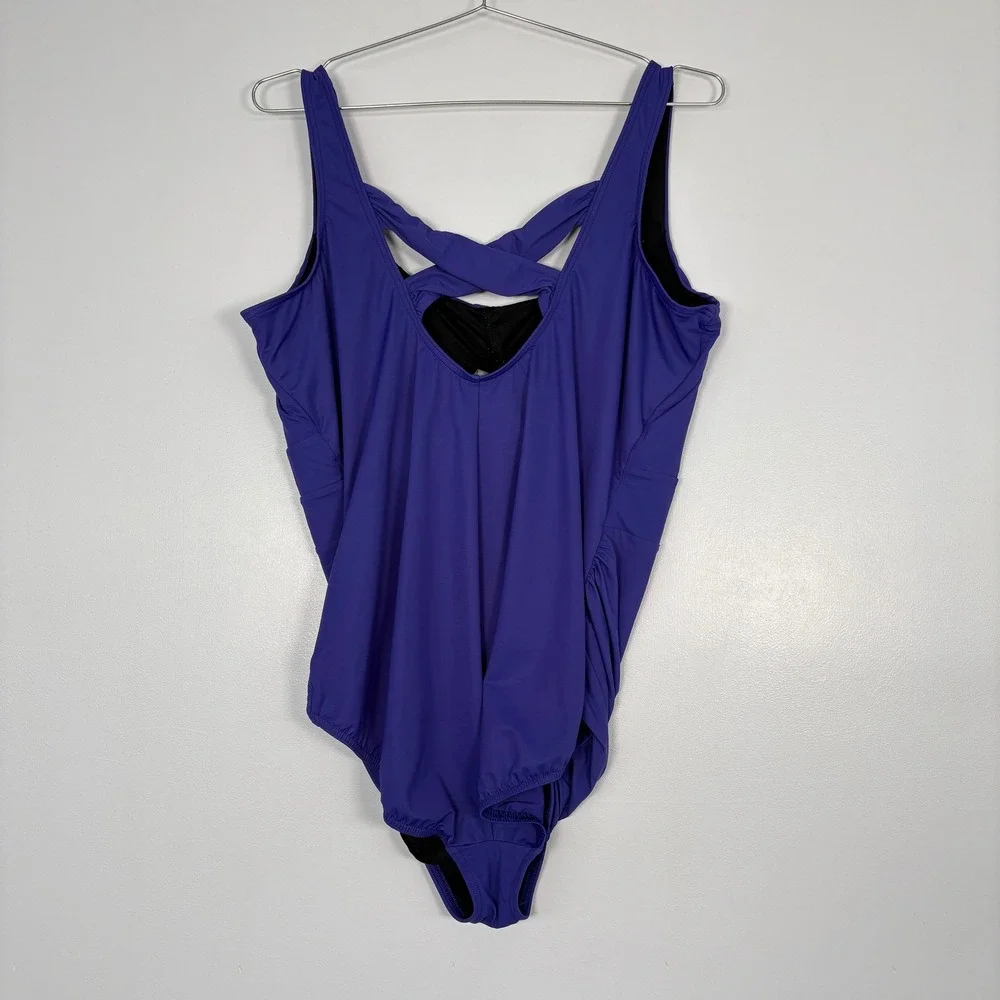 Lands' End Women Swimsuit 24W Purple One Piece Twist‎ Front Ruched 477718 Beach